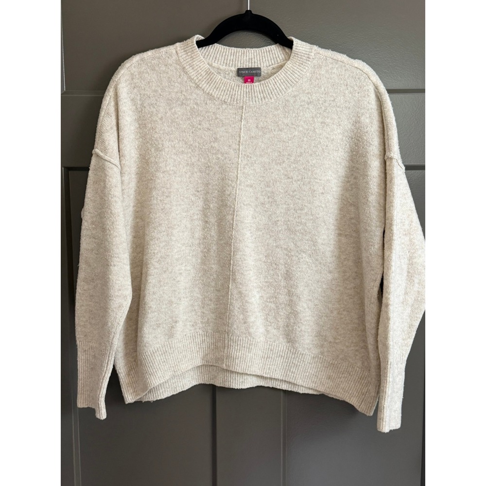Vince Camuto Womens Oatmeal Heather Crewneck Drop Shoulder Sweater XS Pullover